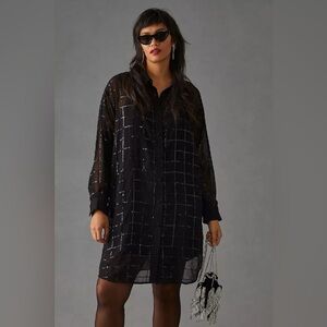 Anthropologie Rdalamal Button Down Sequened  Top With Slip Top